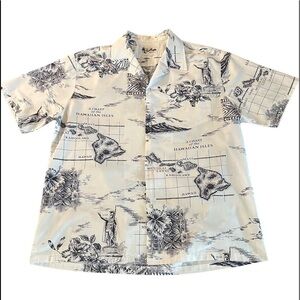 HOWIE - MENS WHITE AND NAVY COLORED HAWAIIAN BUTTON DOWN SHIRT EST SZ XL